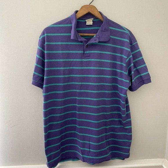 L.L. Bean Other - Vintage LL Bean Purple and Green Striped Short Sleeve Polo Large